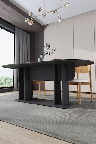 Modern 8 Kişilik Mutfak Yemek Masası %100 Mdf Mutfak Yemek Odası Masası Ym08 Antrasit