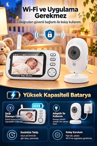 Harvox Bc-001 Bebek Kamerası Lcd Ekranlı Gece Görüşlü Bebek Telsizi Bebek Odası Kamerası Monitörü Beyaz