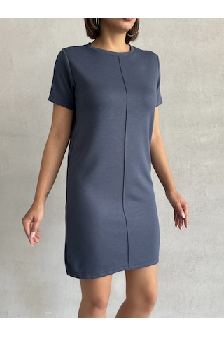 Kadın Bisiklet Yaka Soft Touch Elbise Antrasit