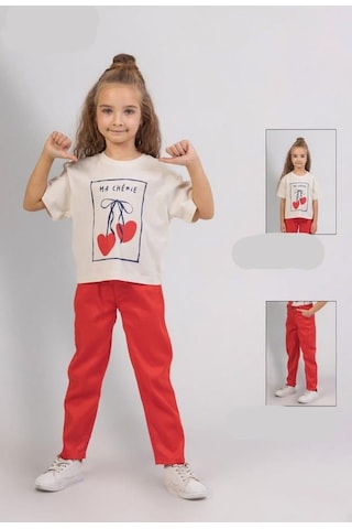 Dmb Kids Kız Pantalon Takım 25ydmb06180498 Ekru - Kırmızı