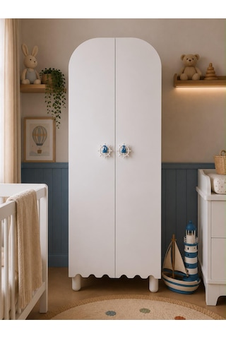 Gemici Oval 2 Kapaklı Dolap Tamamı Mdf Mavi Kulp Beyaz - Mavi