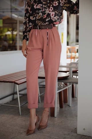 Kadın Yüksek Bel Pileli Pantolon Frn2000 Mercan