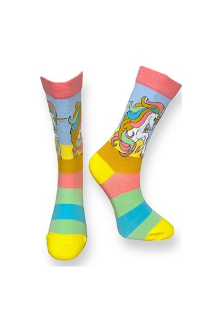3'lü Unısex Unicorn Tasarımlı Gökkuşağı Ve Yıldız Detaylı Esnek Nem Alabilen Pamuklu Spor Soket Çoraplar Çok Renkli