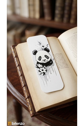 Sevimli Panda Ve Çiçek Motifli Kabartma Dokulu Kitap Ayracı - Estetik Siyah&beyaz Kitap Aksesuarı