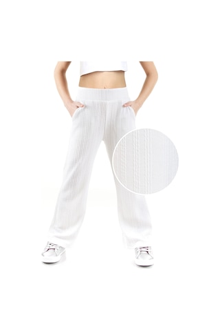 Denokids Kız Çocuk Boru Paça Ekru Basic Eşofman Altı Renkli Ekru