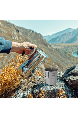 Moveevo Titanyum Kahve Fincanı 300ml - 50g Hafif - Sağlıklı Materyal - 8.3x6x8.7cm Boyutları Diğer