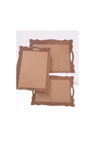 Hobi Dekoratif Model Üçlü Tepsi Seti Dalgalı Kenar Ahşap HAM MDF El Yapımı