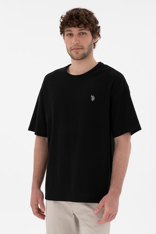 U.S. Polo Assn. Erkek Comfort Fit Bisiklet Yaka Siyah Jakarlı İnterlok Tişört 50308448-VR046