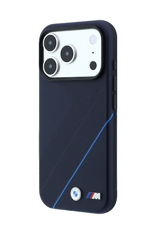 Apple Uyumlu iPhone 18 Pro Max Kılıf Bmw Lisanslı M-safeli M Logolu Lastik İzi Desenli Mavi Çizgili Kapak Laciver Lacivert