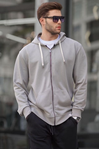 Madmext Boyalı Gri Fermuarlı Kapüşonlu Sweatshirt 6161-boyalı Gri Boyalı Gri