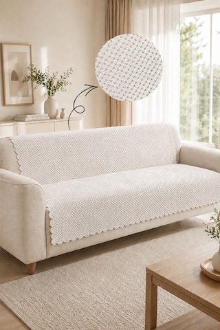 Kaymaz Taban Peluş Koltuk Örtüsü - Wellsoft Koltuk Örtüsü - 170x210 Cm - Ekru Kaymaz Taban Peluş Koltuk Örtüsü - Wellsoft Koltuk Örtüsü - 170x210 Cm - Ekru