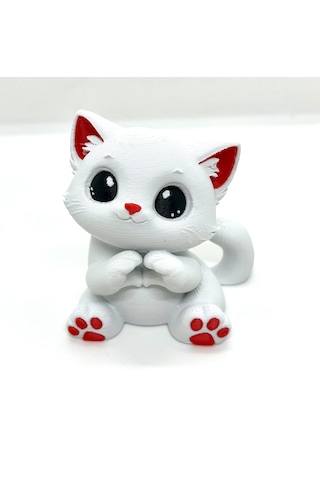 Sevimli Beyaz Kedi 3d Figürü