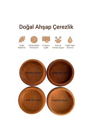 Kamptek Ahşap Çerezlik Set - Doğal Ahşap Meşe Sunum Kasesi Çerezlik Sunumluk Kase Çok Amaçlı Kahverengi