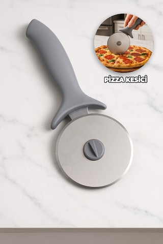 Pizza Kesici - Çıkarılabilir Bıçak - Kolay Temizlenir - Ekstra Kaliteli - Hamur Börek Kesici Bıçağı Gri