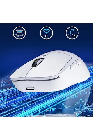 3 Modlu Kablosuz Oyun Mouse Type-c Şarjlı Bluetooth 2.4ghz Dual Mode 6400 Dpı Ultra S203 Beyaz 001
