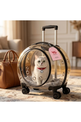 Vg Premium Şeffaf Panoramik Kedi Taşıma Valizi Xl