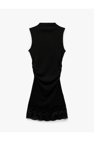 Koton Modal Karışımlı Slim Fit Dik Yaka Kolsuz Mini Dantelli Elbise Siyah 6sal80262ık