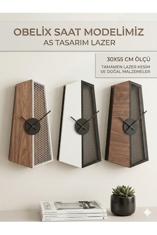 Obelix Dekoratif Ahşap Duvar Saati Modern Ve Şık Tasarım 30x55 Cm. Ceviz Beyaz Renk