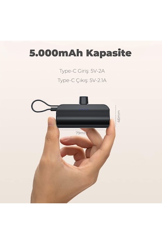Woyax By Deji 5000 mAh Dahili Kablolu Type-c Soketli Mini Powerbank