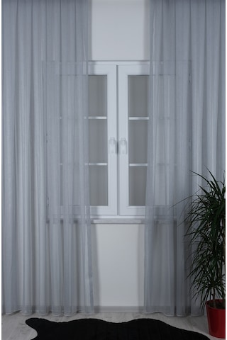 Damla Keten Görünümlü Leno Tül Perde Pilesiz Gri