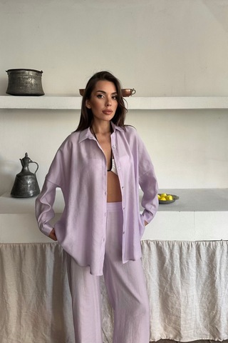 Gömlek - Pantolon Takım - Lila Lila