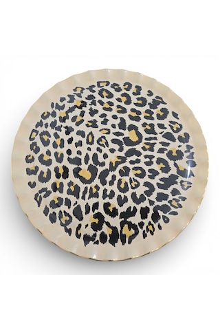 Sudedi Home Leopar Desenli Gerçek Altın Yaldızlı 34 Parça Çay Pasta İkram Seti 6 Kişilik Çok Renkli
