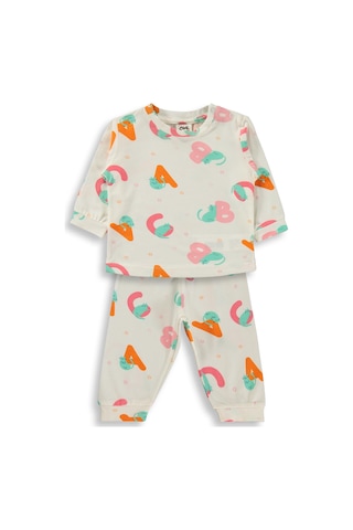 Civil Baby Harf Kedi Empirme 6-18 Ay Pijama Takımı - Ekru