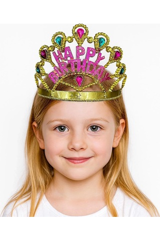 Hubrendy Cer Altın Renk Happy Birthday Yazılı Doğum Günü Tacı 60 Cm "