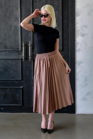 Madmext Camel Pileli Midi Boy Kadın Etek Mg2393