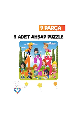 Ahşap Çocuk Puzzle 9 Parça 5 Adet-2