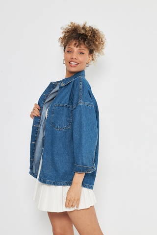 Kutaf Mavi Oversize Denim Gömlek Mavi