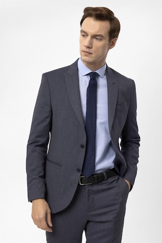 Lacivert Slim Fit Armürlü Sivri Yaka 6 Drop Klasik Takım Elbise-35496 Lacivert