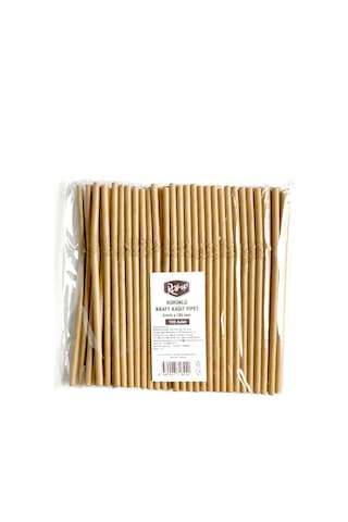 Roll-up Doğaya Dönüş Ekolojik Doğal Körüklü Kraft Kağıt Pipet 6 MM 5 x 100'lü 19.5 CM