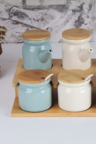 Arow Tr-3100 Carla Bambu Kapaklı Porselen 16 Parça Baharatlık Seti Çok Renkli