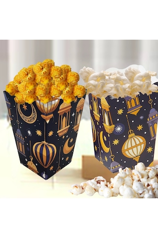 6lı Ramazan Temalı Patlamış Mısır, Şeker Kutusu, Hediye Popcorn, İkram Kutusu, 6x6x11 Cm, Lacivert Lacivert