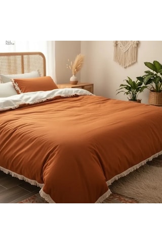 Tarçın Ham Keten Çift Taraflı Tek Kişilik Nevresim Takımı 160x220 Krem Tarçın