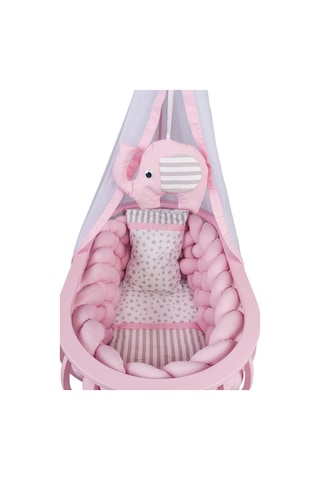 TommyBaby Lina Sepet Beşik Ahşap Beşik Örgülü Uyku Setli Doğal Ahşap Beşik