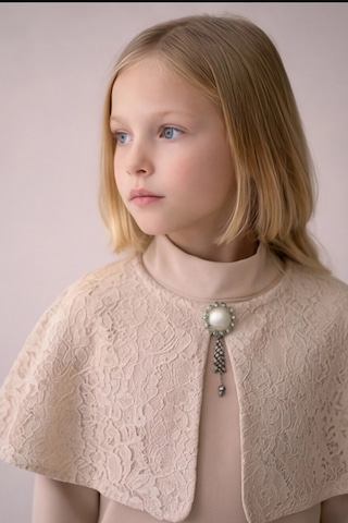 Fesshera Kids Kız Çocuk Takım Pelerinli Broş Kapama Detaylı Pamuklu 3 Parça Set Kahverengi