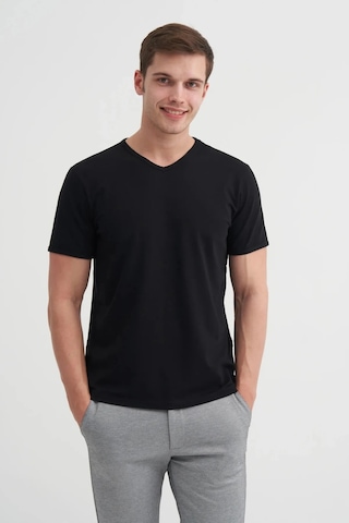 Cazador Slim Fit V Yaka Düz Örme Likarlı Tişört Siyah