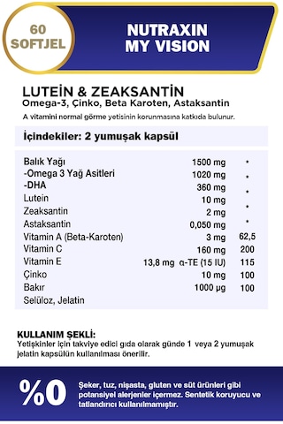 My Vision Eyes Vitamin 60 Soft Jel - Lutein, Zeaxanthin, Omega3, Çinko, Astaksantin, Beta Karoten