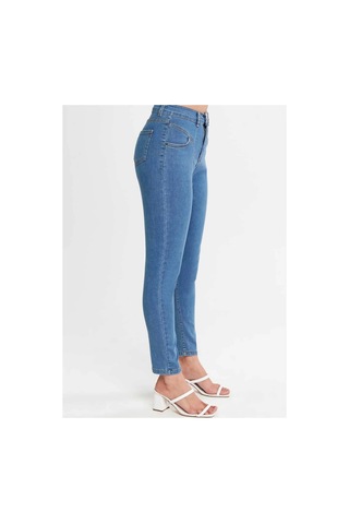 Kene Jeans Yüksek Bel Ön Conta Çımalı Esnek Dar Paça Mavi