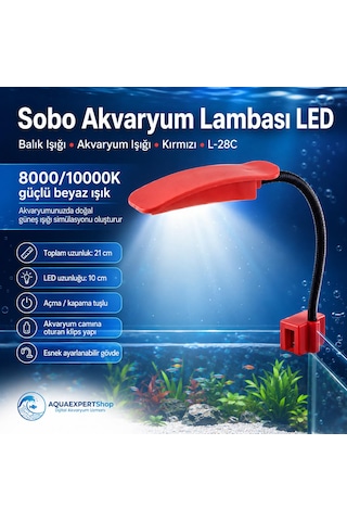 Sobo Akvaryum Lambası Led - Balık Işığı - Akvaryum Işığı - Açma Kapama Tuşlu - Kırmızı - 28 Cm - L-28c