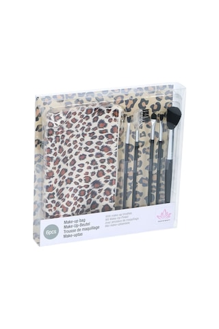 Touch Of Beauty Makyaj Fırça Seti 5li Make-up Brush Seti Çanta Boy & Leopar Desenli Çanta