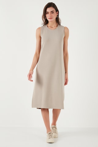 Lela Regular Fit Bisiklet Yaka Yırtmaç Detaylı Basic Midi Bayan Elbise 5866160 Taş