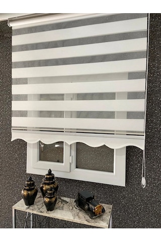 İthal Bambu Ekru Zebra Stor Perde Etek Dilimli 1. Kalite+alüminyum Kasa Ekru