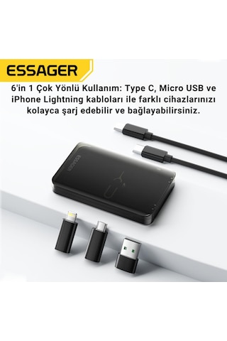 Essager 6in1 60w Type-c To Usb Lightning Dönüştürücü Şarj Kablosu Seyahat Şarj Seti Sim Kart Aparatı
