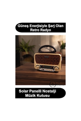 Nostaljimüzikkutusu Solar Panelli Şarjlı Bluetooth Hoparlör Retro Radyo Fm Am Sw Usb Tf Kart Aux Gi
