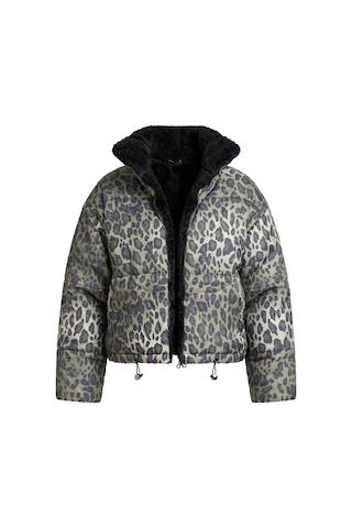 Elora Atelier Leopar Haki Peluş Yakalı Kapitone Mont