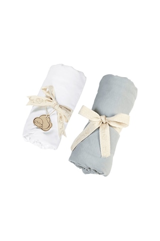 Tinylamb Lastikli Bebek Çarşafı 60x120 CM - 2 Adet Organik Beyaz - Mint Renk