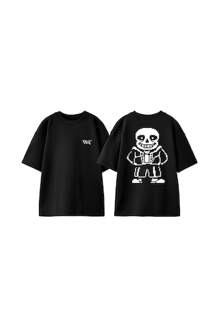Thewert Undertale Oyun 5 Tasarım Sırt Baskılı Pamuk Siyah Oversize T-shirt